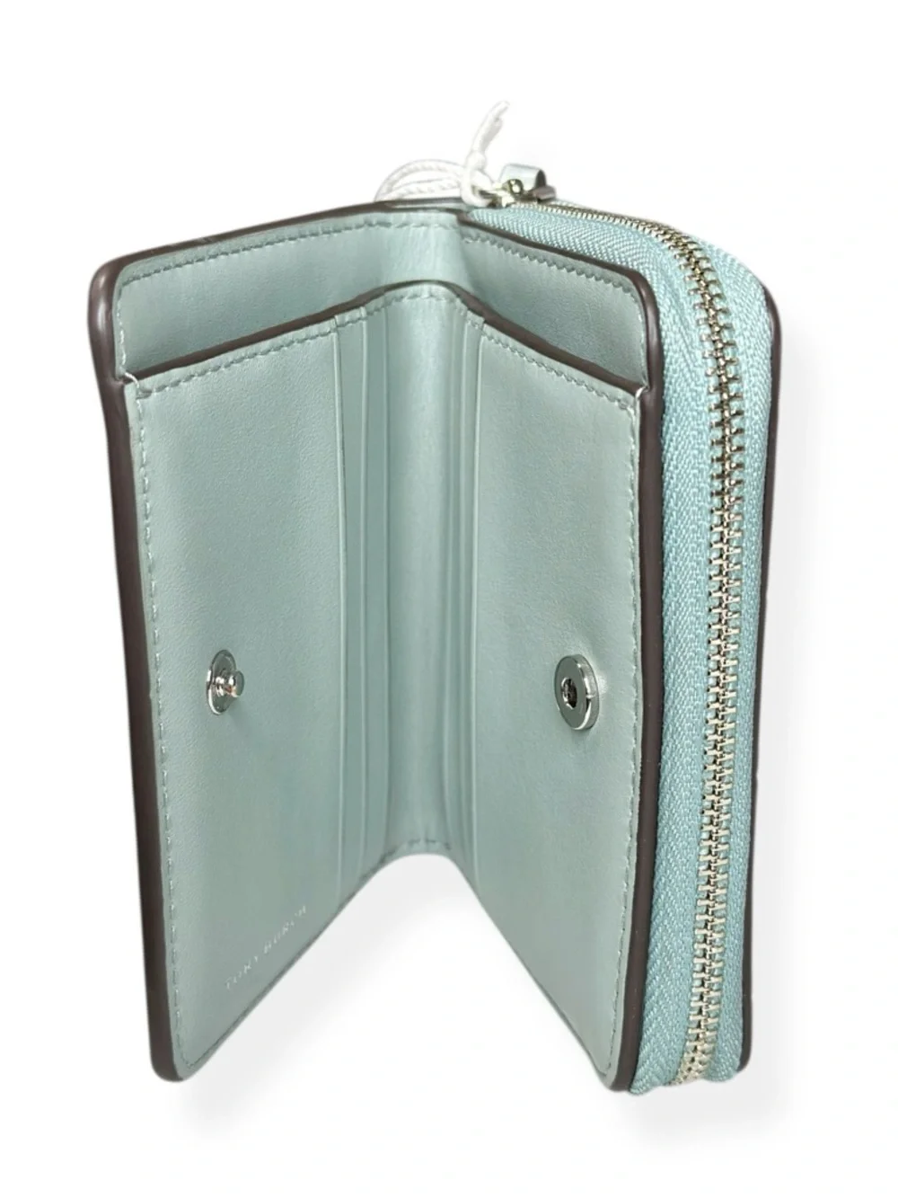 TORY BURCH Robinson Croc-Embossed Bifold Wallet - Blue Celadon